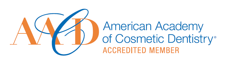 Logo of the American Academy of Cosmetic Dentistry with the words Accredited Member